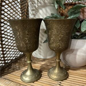 Vintage India ornate etched brass‎ goblets